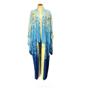 Vintage Blue Floral Kimono Made in Japan Duster Cardigan Unique Statement Piece